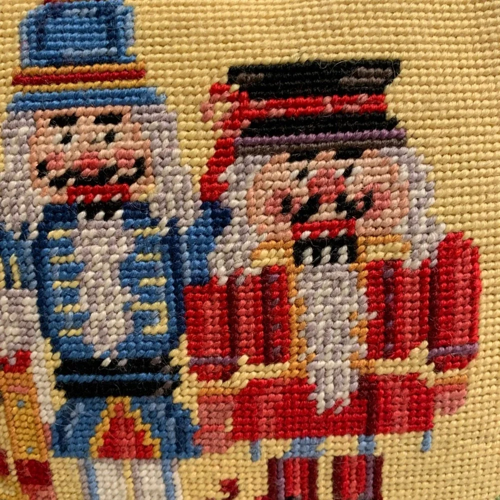 Vintage Nutcracker Needlepoint Christmas Decorative Pillow